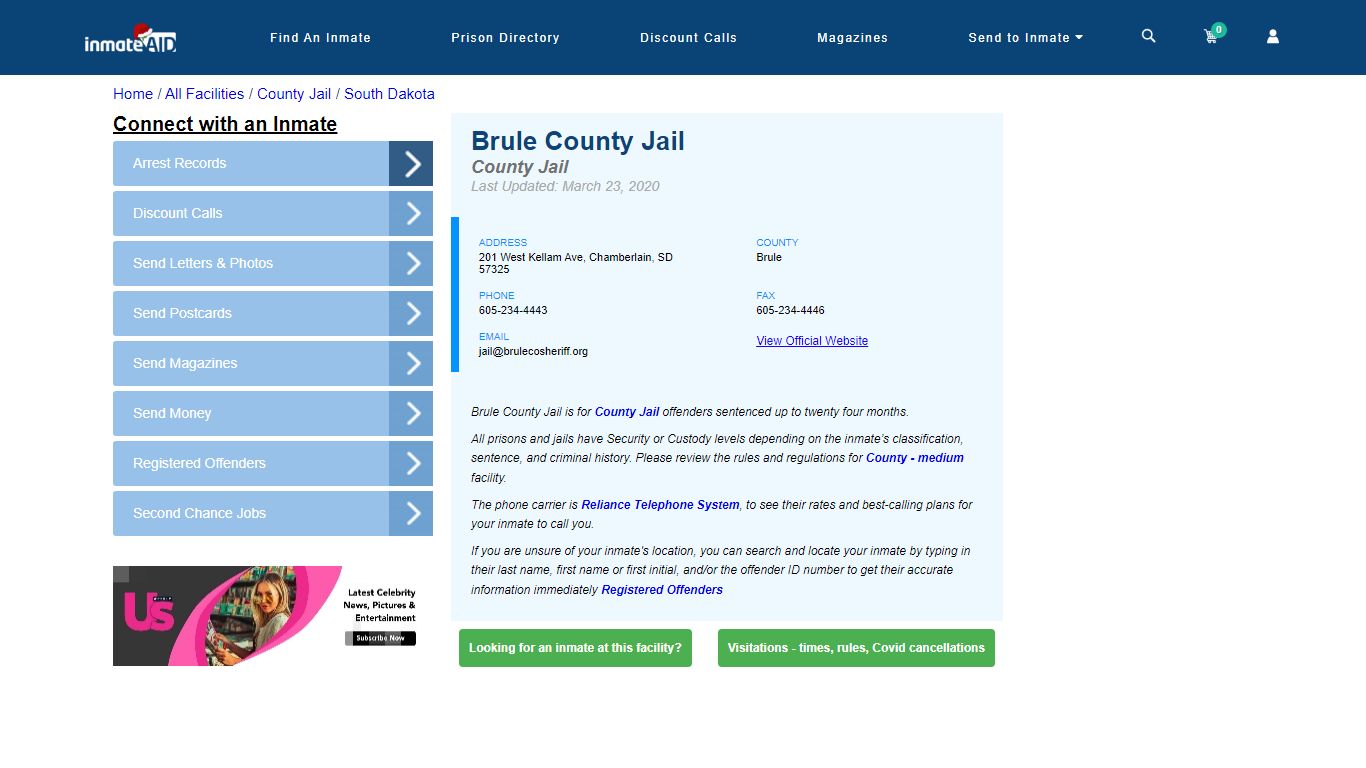 Brule County Jail - Inmate Locator - Chamberlain, SD